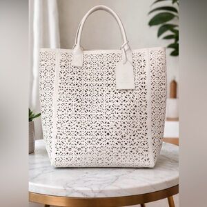 Tory Burch Ivory Perforated Tote